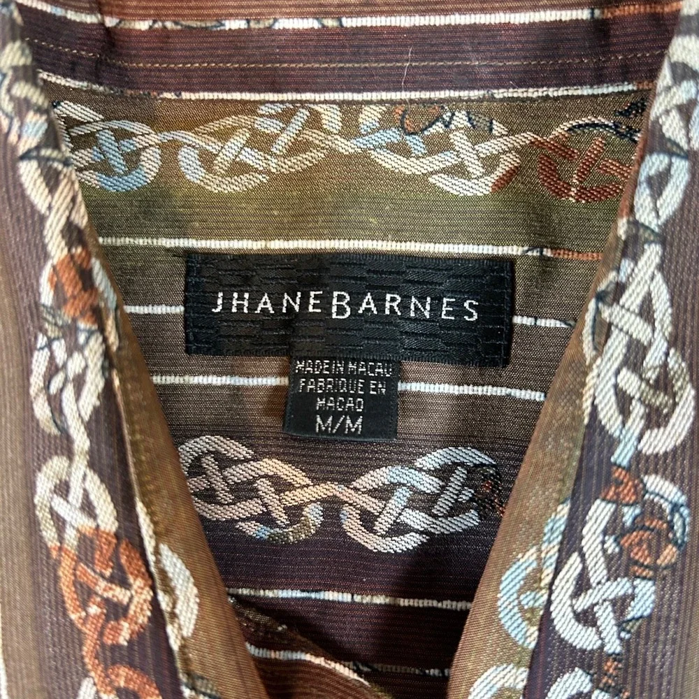 Jhane Barnes Mens Medium‎ Italy Fabric Jacquard Geometric Button Down Shirt